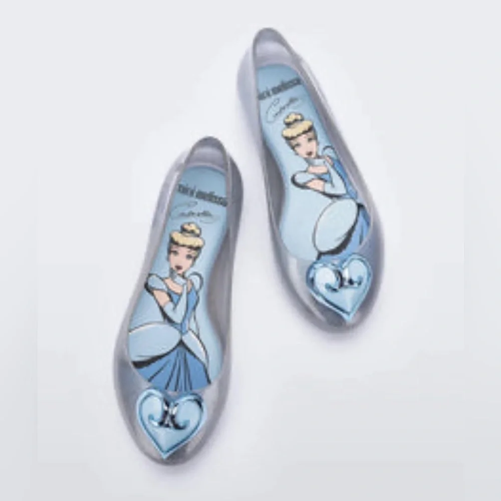 Mini Melissa Disney Cinderella Silver Jelly Ballet Flats Girls Size 13 Heart Toe